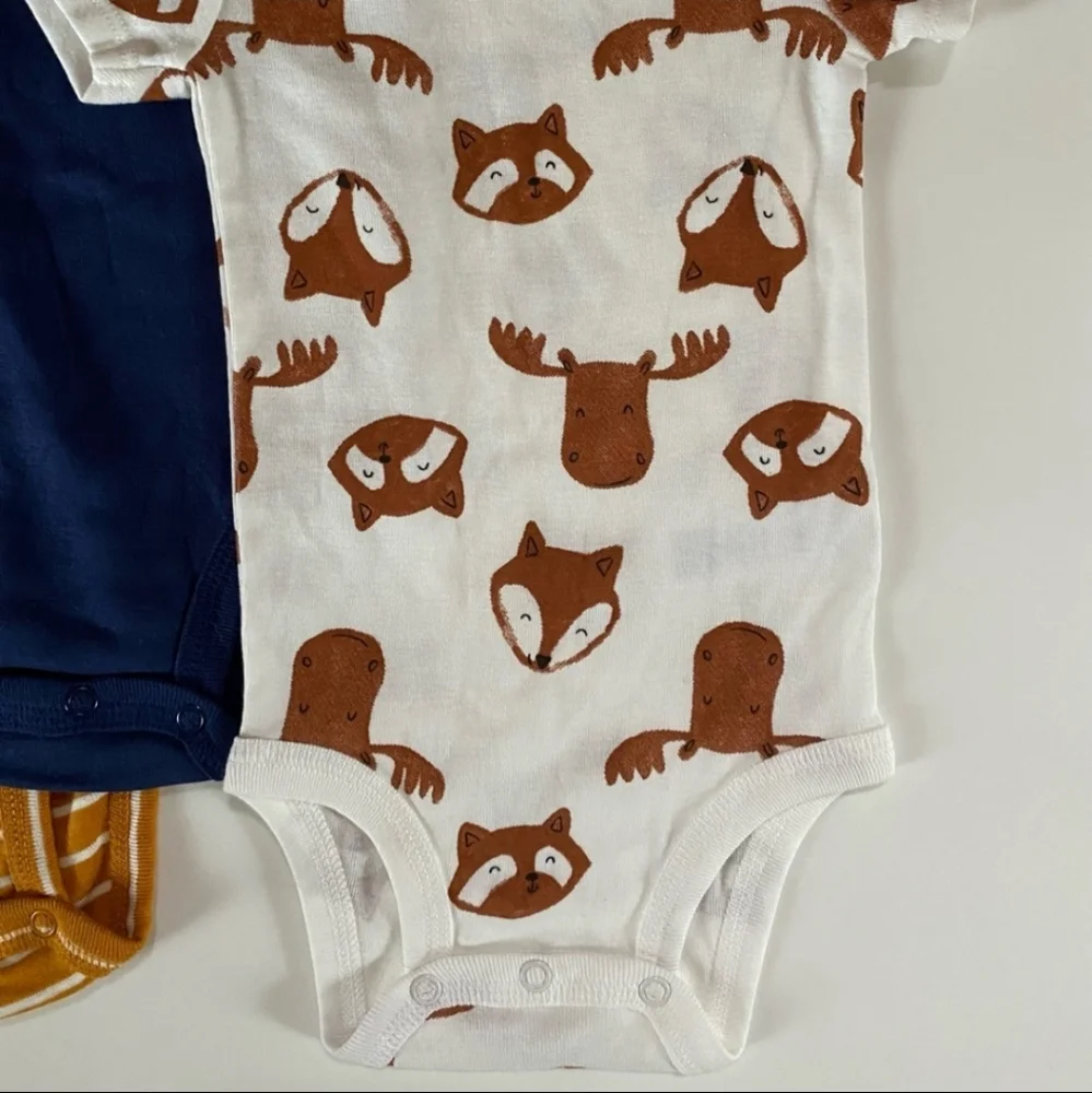 Carters Boys 3 Pack Long Sleeve Bodysuits - Moose, Fox, Wolf